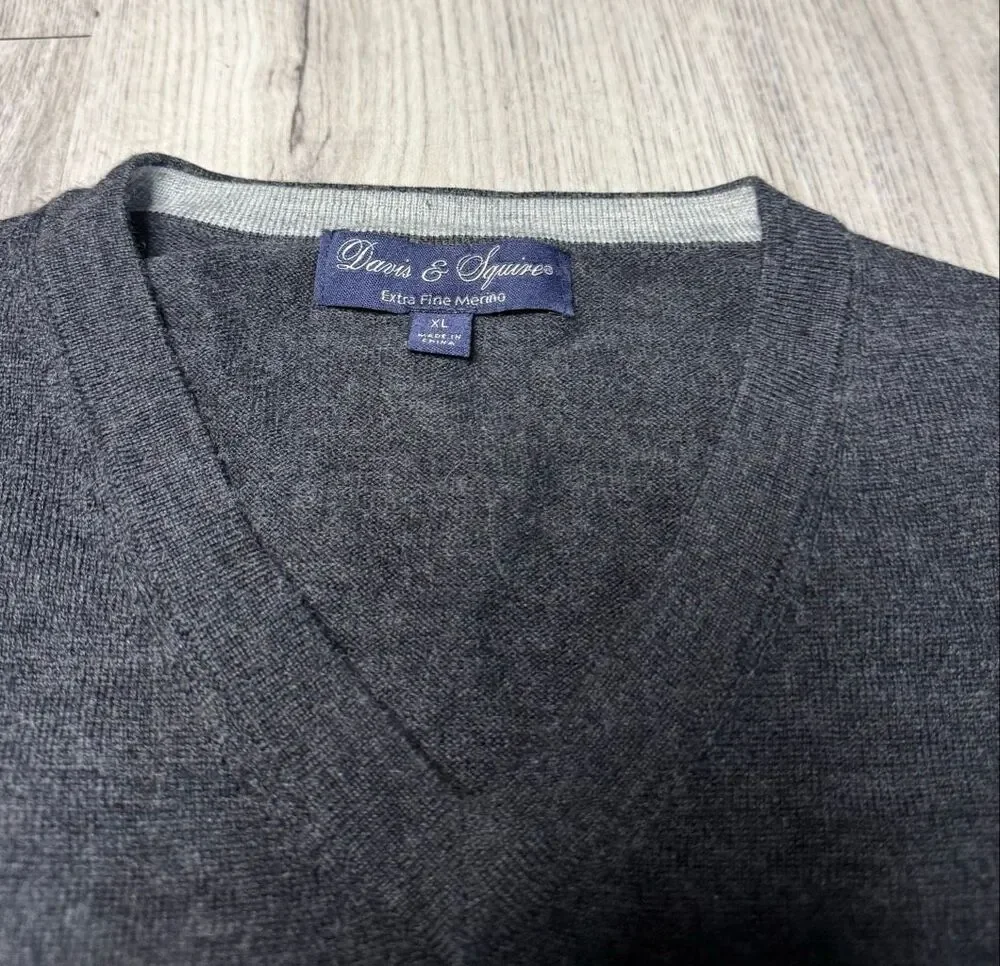 Davis & Squire Extra Fine Merino Wool Gray Pullover Sweater Men's Size xl